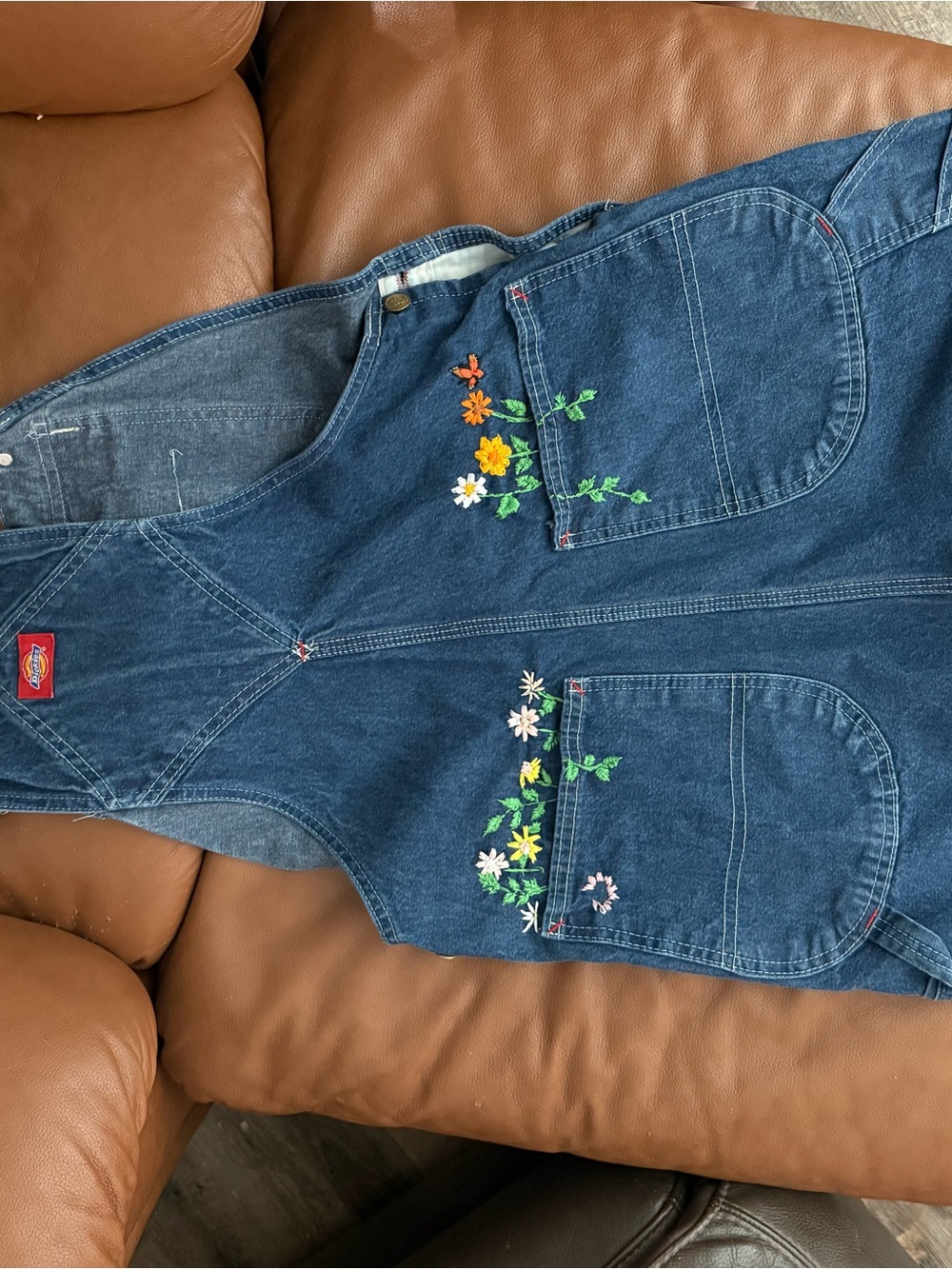 Dickies Denim Carpenter Overalls these are cut into shorts and embroidered - Picture 2 of 2